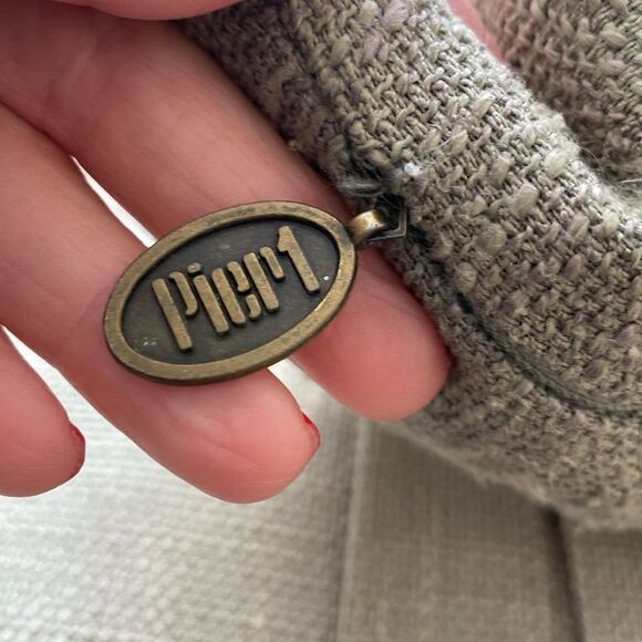 Pier 1 sage color tweed pillow set with wooden button detail - Picture 5 of 11